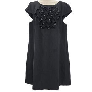 Tibi Womans size 12 Cap Sleeve Wool Blend Mini Shift Dress Black Embellished